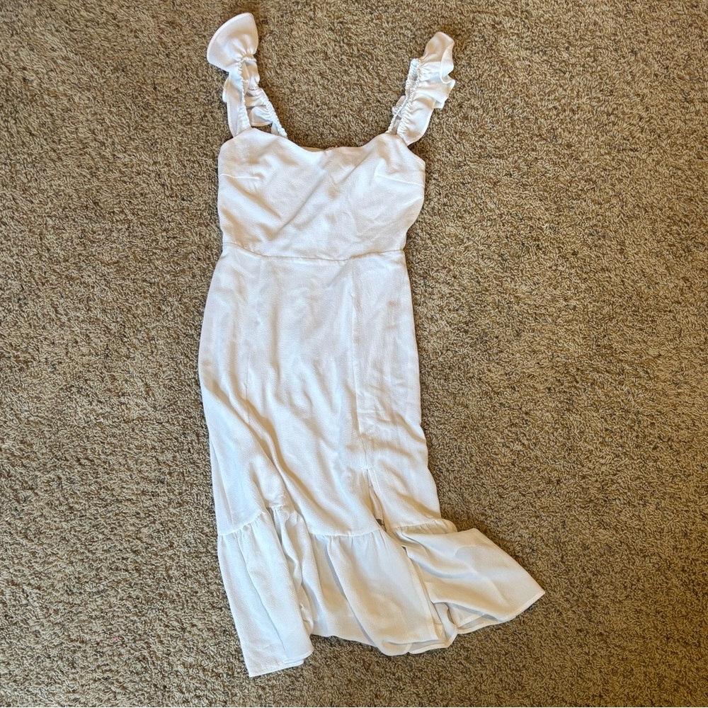 White Ruffled Strap Midi Dress